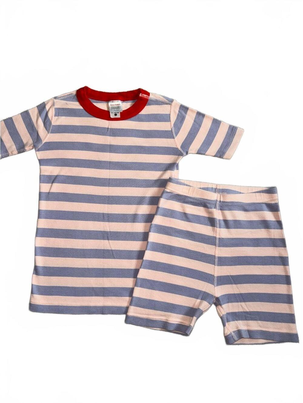 EUC NWOT Hanna Andersson Classic Stripe Short John Pajamas (Periwinkle & Pink)
